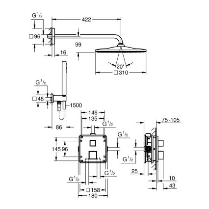 GROHE 34879000 - Infällt duschsystem PRECISION CUBE 310 × 310 mm krom