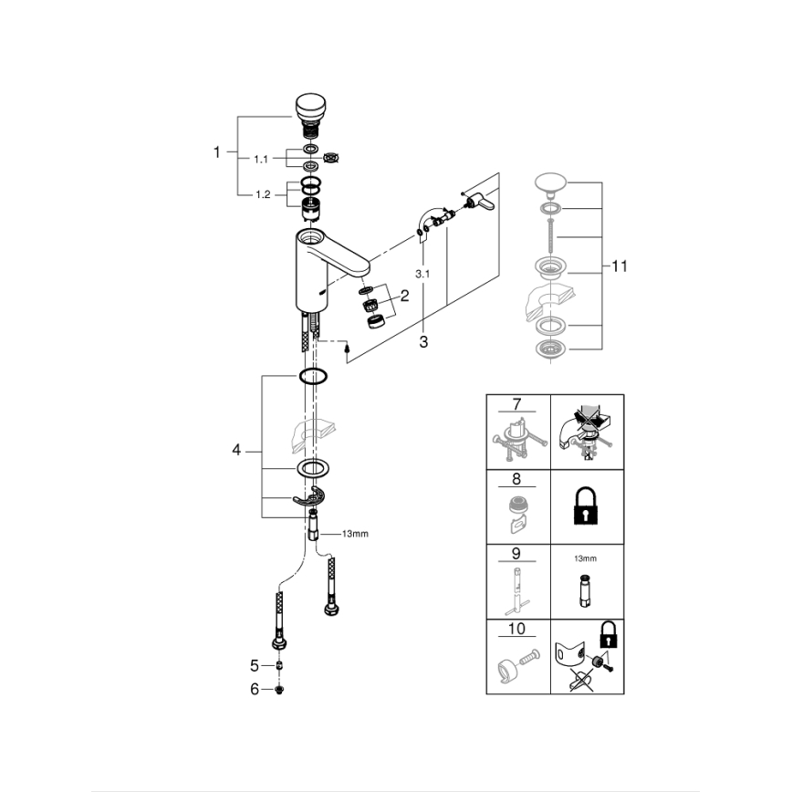 GROHE 36317000 - Självstängande tvättställsblandare EUROSMART COSMOPOLITAN T krom