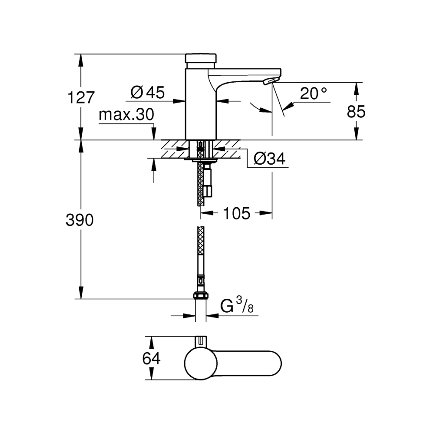 GROHE 36317000 - Självstängande tvättställsblandare EUROSMART COSMOPOLITAN T krom