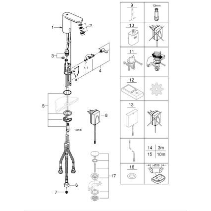 GROHE 36324001 - Infraröd elektronisk tvättställsblandare EUROSMART COSMOPOLITAN E, krom