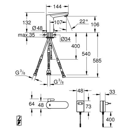 GROHE 36324001 - Infraröd elektronisk tvättställsblandare EUROSMART COSMOPOLITAN E, krom