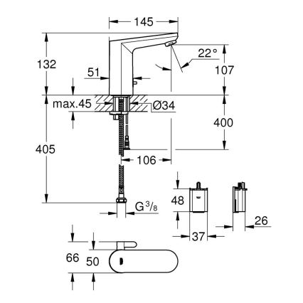 GROHE 36366002 - Elektronisk tvättställsblandare GET E polerad krom