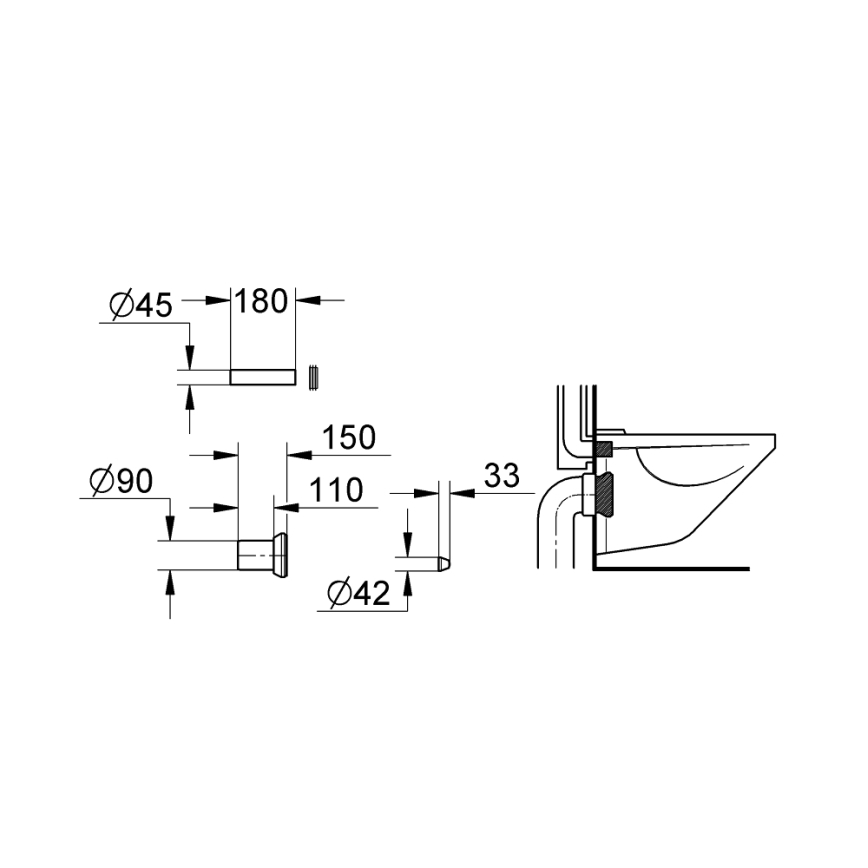 GROHE 37311K00 - Anslutnings- och avloppssats för WC 150 mm svart