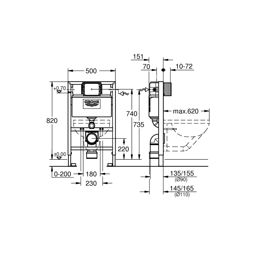 GROHE 38526000 - WC-modul RAPID SL 0,82 m vit