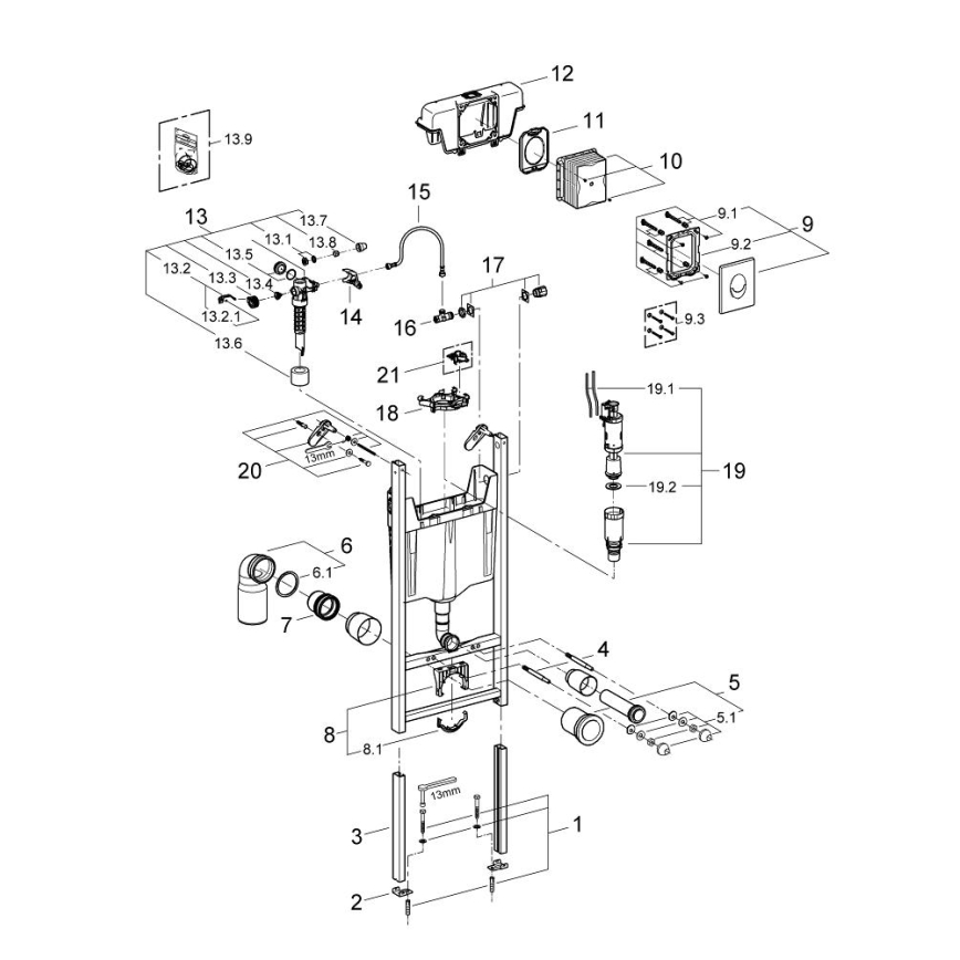 GROHE 3855800M - Vägganslutning RAPID SL 130-230 mm blank krom