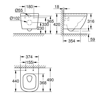 GROHE 39206000 - Vägghängd WC EURO CERAMIC 49 cm keramik/vit