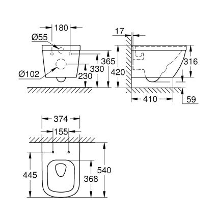 GROHE 39328000 - Vägghängd WC EURO CERAMIC 540 × 374 mm keramik/vit
