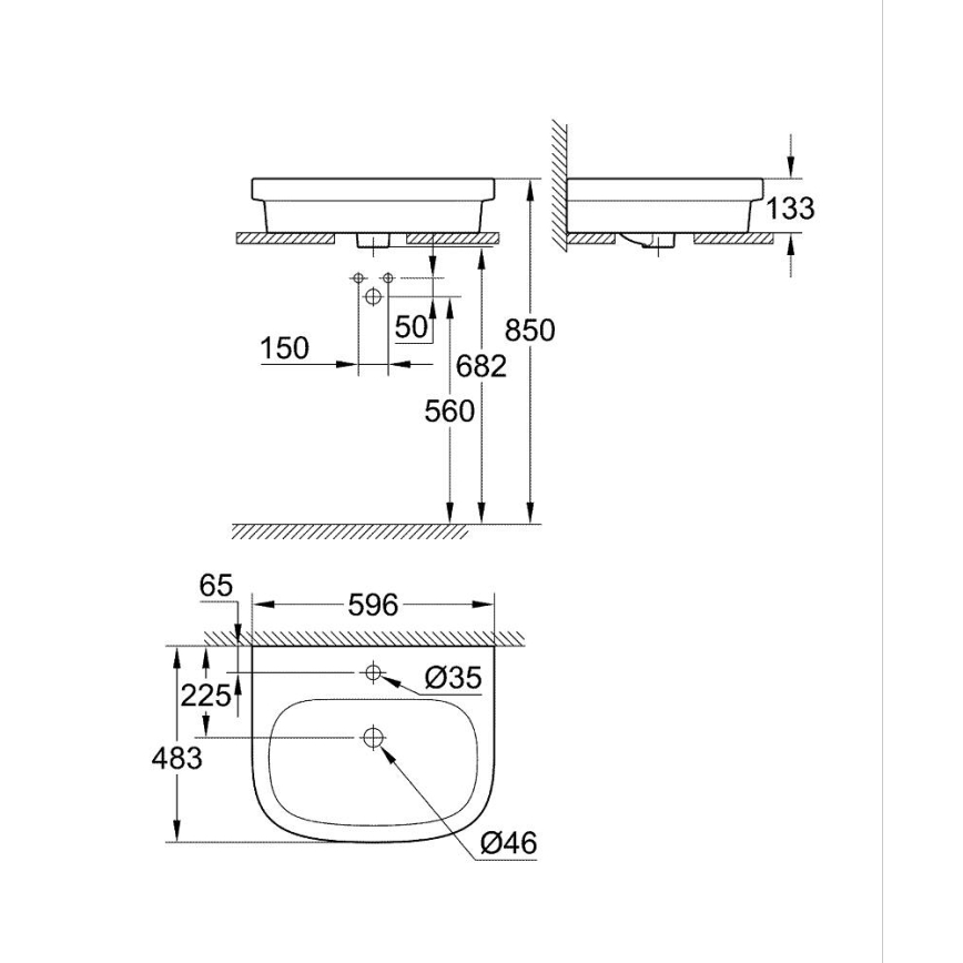 GROHE 39337000 - Påliggande tvättställ EURO CERAMIC 600 × 480 mm keramik/vit