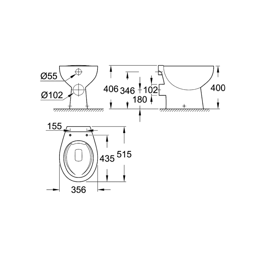 GROHE 39430000 - Golvstående toalettstol BAU CERAMIC 515 x 356 x 406 mm keramik/vit