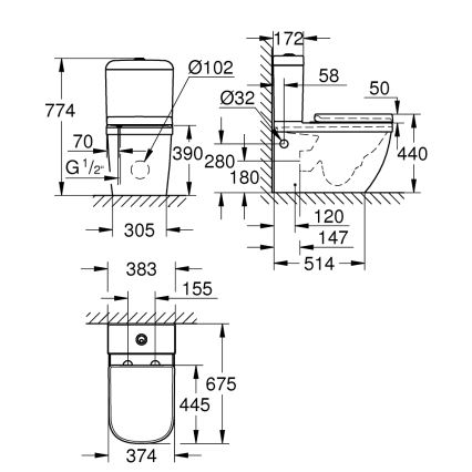 GROHE 39462000 - WC-set EURO CERAMIC 67,5 x 37,4 x 77,4 cm keramik/vit