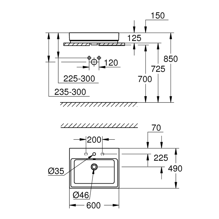 GROHE 3947700H - Tvättställ CUBE CERAMIC 600 × 490 mm keramik/vit