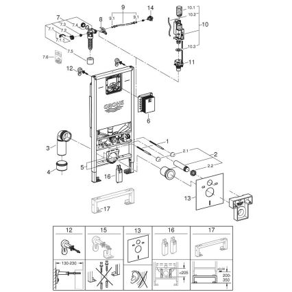 GROHE 39598000 - Installationsmodul för vägghängt WC RAPID SLX 1,13 m vit