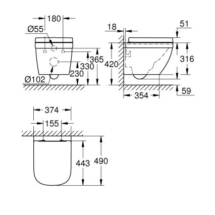GROHE 39693000-Vägghängd kompakt WC EURO CERAMIC med Triple Vortex 53 l keramik/vit
