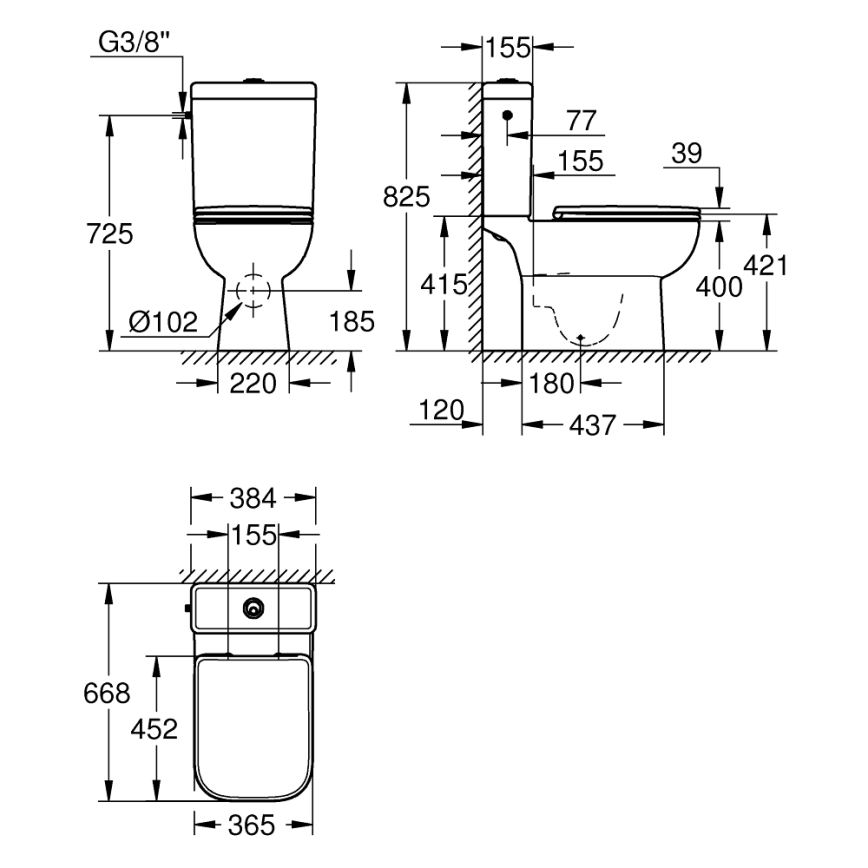 GROHE 39814000 - WC-kombinationsset START EDGE 825 × 557 × 384 mm keramik/durovit
