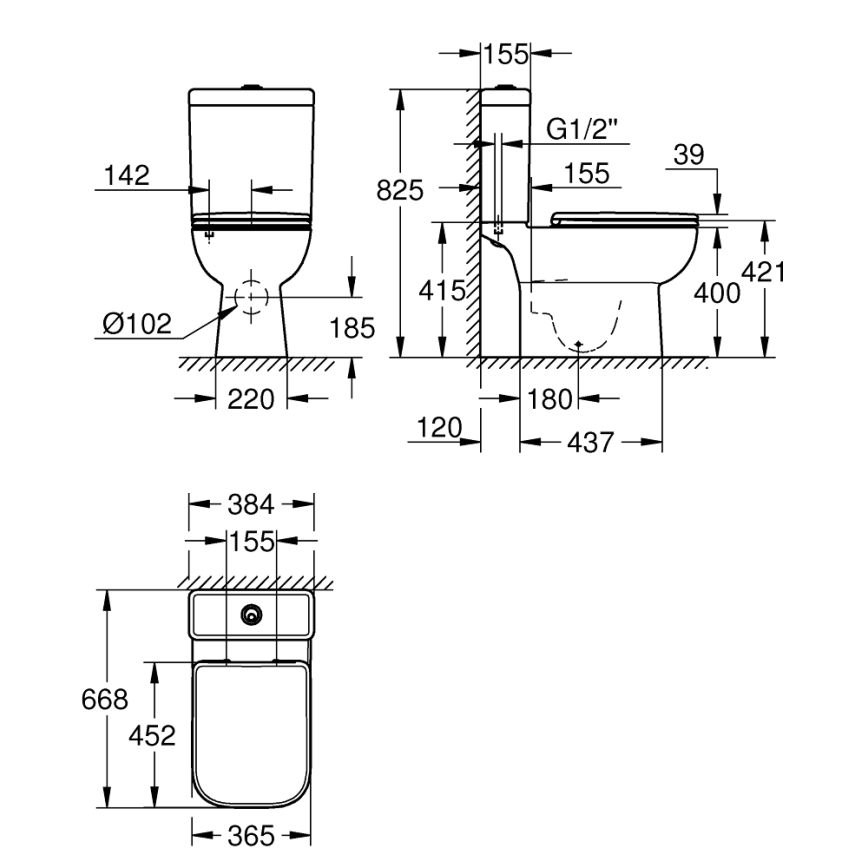 GROHE 39951000 - WC-kombination START EDGE 384 × 668 mm keramik/vit