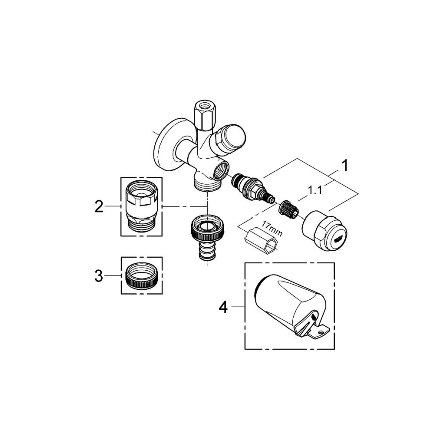 GROHE 41073000 - Kombi-hörnventil WAS 12” × 38” polerad krom
