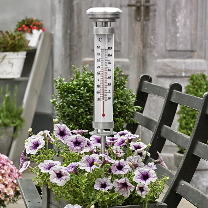 Grundig 89640 - LED solcellslampa med termometer 1xLED/1,2V 600 mAh IP44