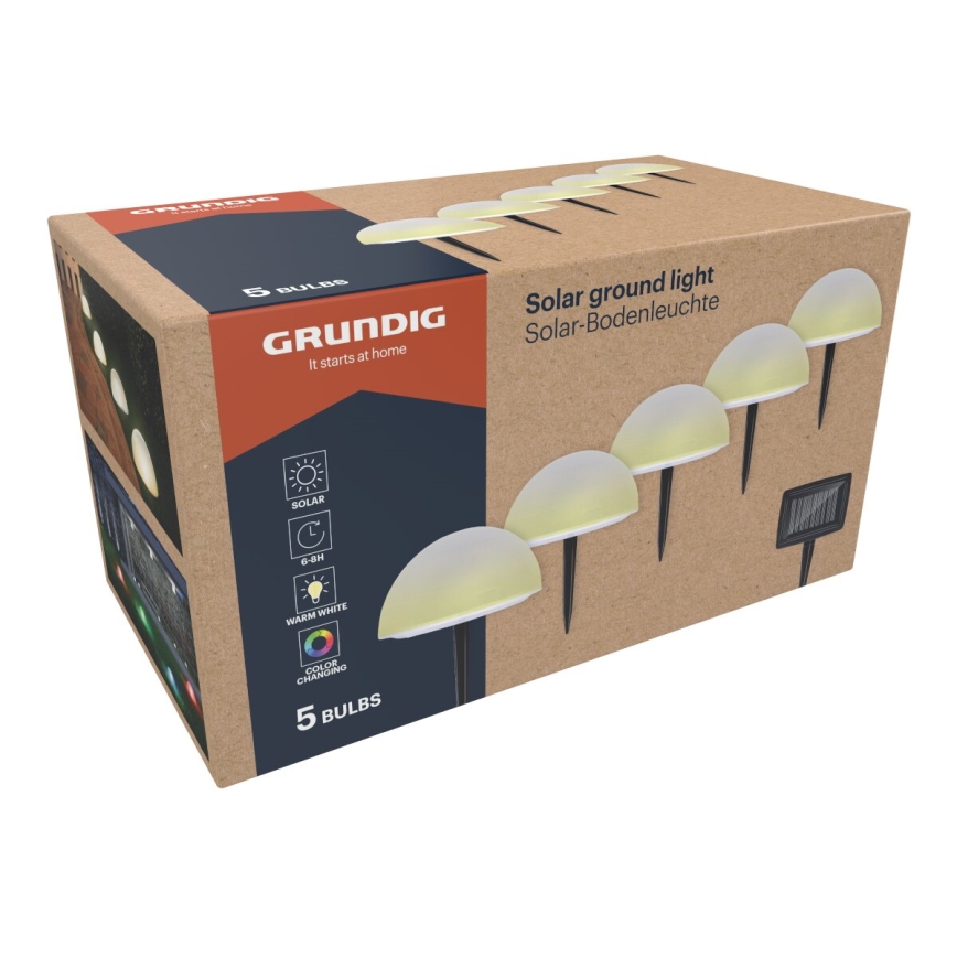 Grundig - KIT 5x LED RGBW Solcellslampa LED/3,2V IP44