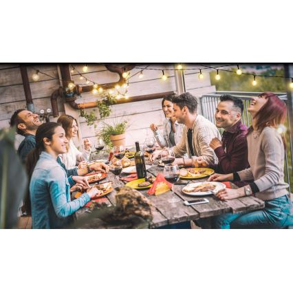 Grundig - Dimbar solcellsdriven ljusslinga med 50 LED, 8 funktioner, 9,35 m, varmvit, 1200 mAh, IP44 + fjärrkontroll