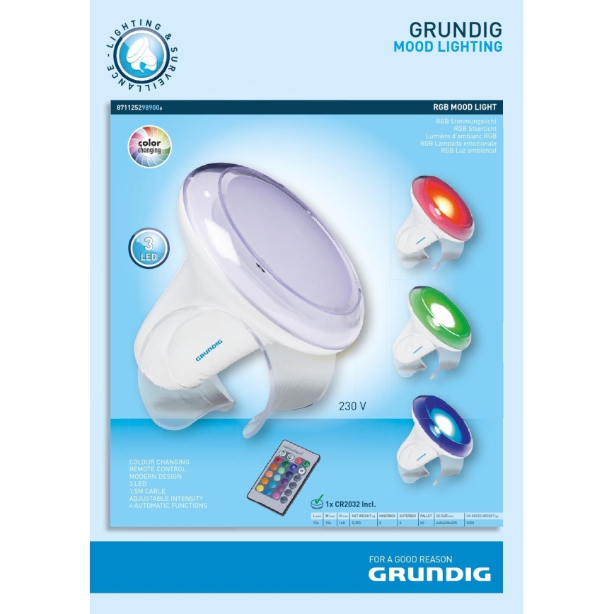 Grundig - LED RGB ljusreglerad bordslampa  LED/1W/230V + fjärrkontroll 