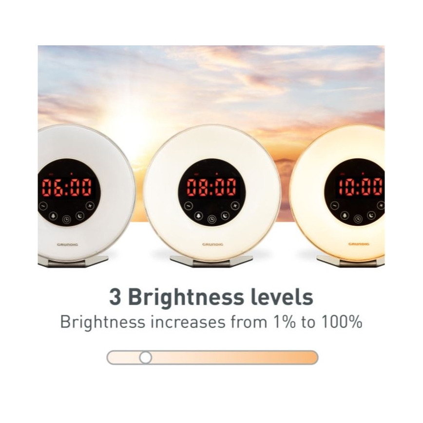 Grundig - LED RGB ljusreglerad  nattlampa  väckarklocka väckarklocka och radio LED/5W/5V