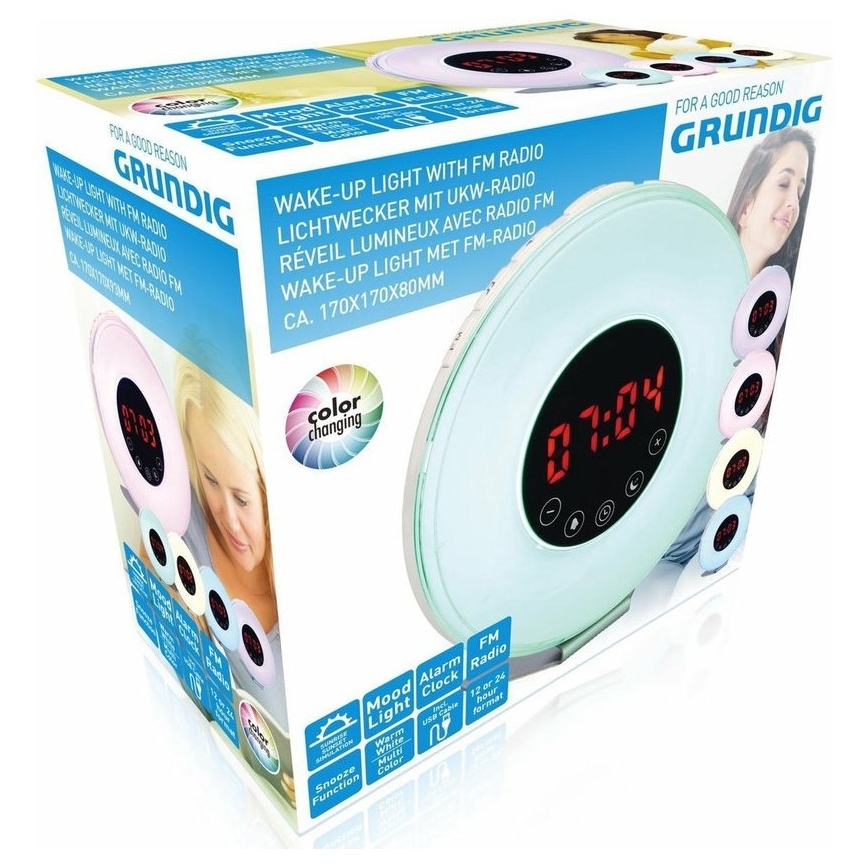 Grundig - LED RGB ljusreglerad  nattlampa  väckarklocka väckarklocka och radio LED/5W/5V