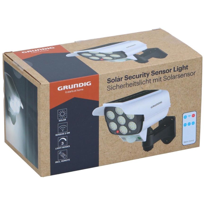Grundig - LED-solcellsattrapp av säkerhetskamera med sensor LED/1,2V 800 mAh + fjärrkontroll