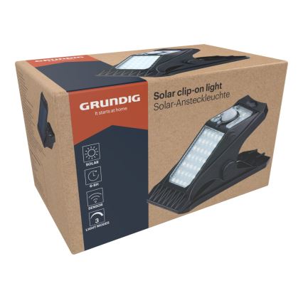 Grundig - LED solcellslampa med rörelse- och skymningssensor CLIP-ON LED/9W/3,7V 1500 mAh IP44