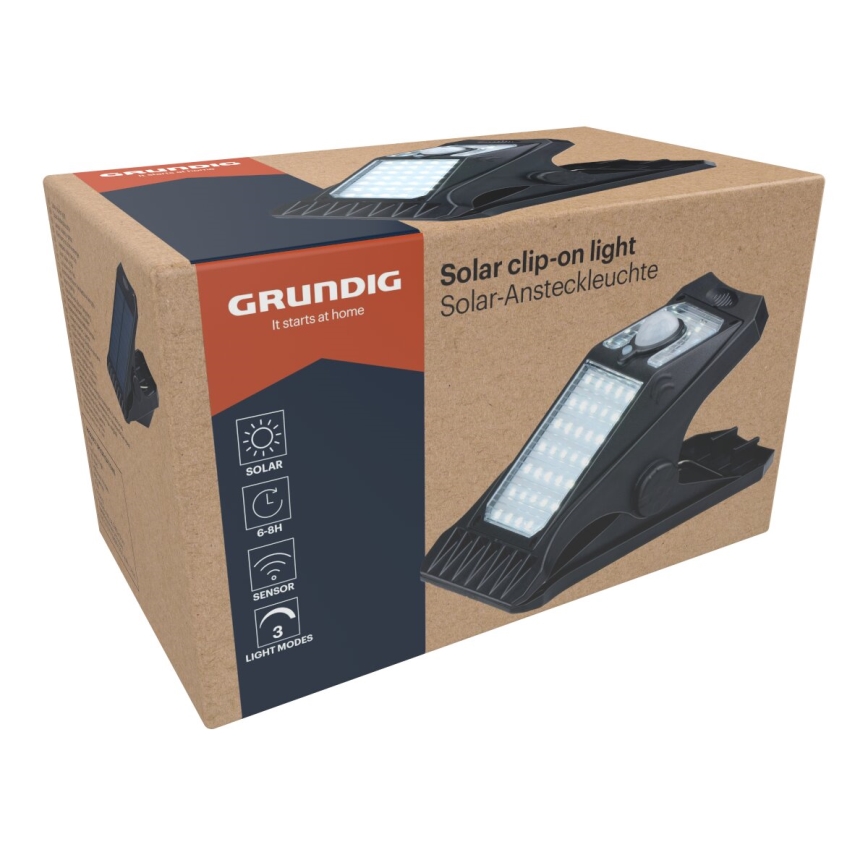 Grundig - LED solcellslampa med rörelse- och skymningssensor CLIP-ON LED/9W/3,7V 1500 mAh IP44