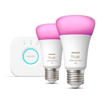 Grundläggande uppsättning  Philips Hue WHITE AND COLOR AMBIANCE 2xE27/9W/230V 2000-6500K + en enhet för att ansluta