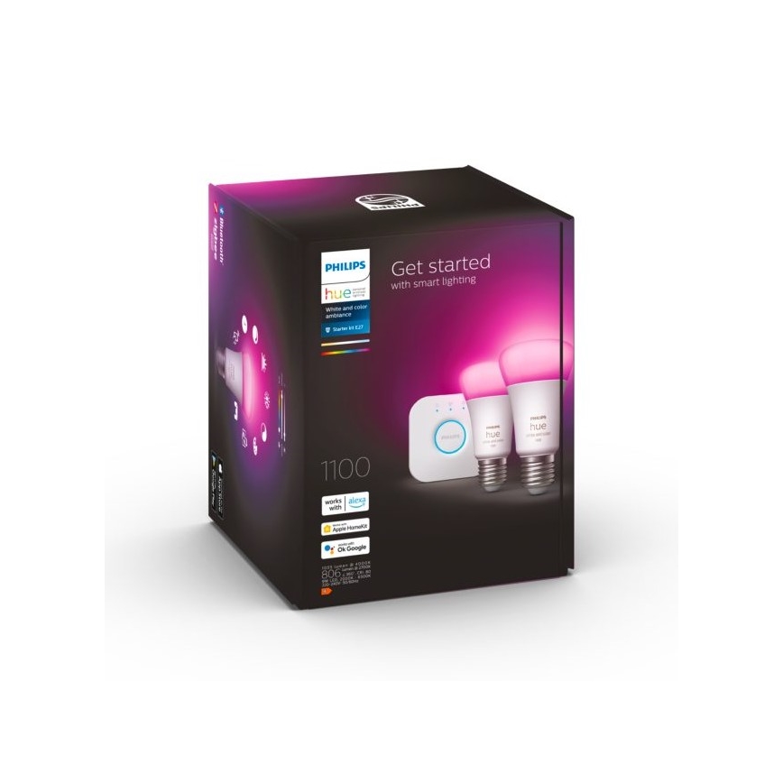 Grundläggande uppsättning  Philips Hue WHITE AND COLOR AMBIANCE 2xE27/9W/230V 2000-6500K + en enhet för att ansluta