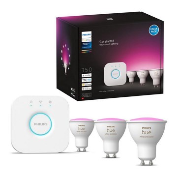 Grundpaket Philips Hue WHITE AND COLOR AMBIANCE 3xGU10/5,7W/230V 2000-6500K + anslutningsenhet