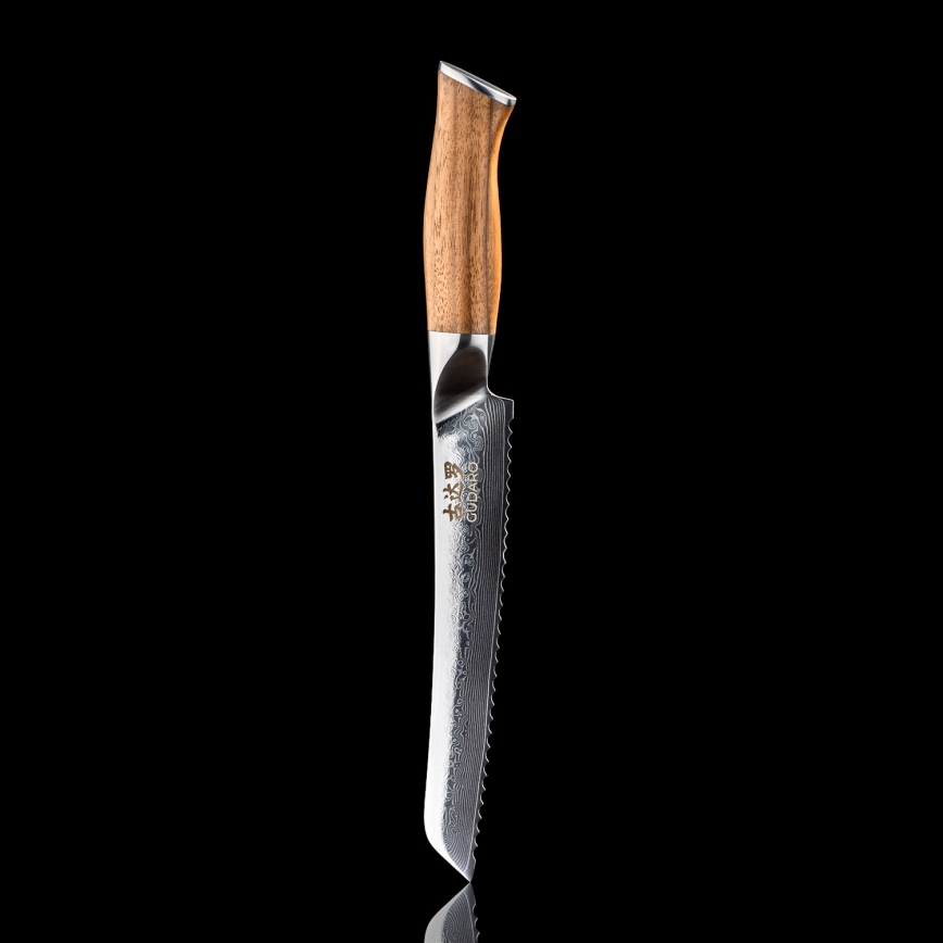Gudaro - Damaskus brödkniv TAKUMI 8, 67-lagers stål, bladlängd 20 cm, valnöt