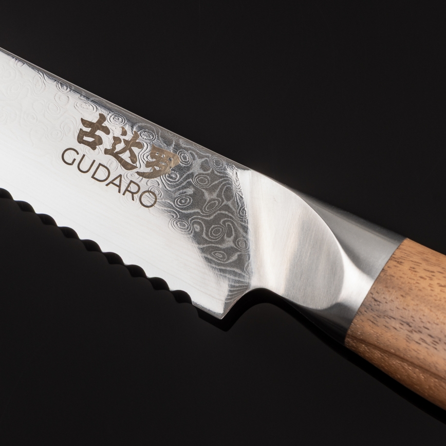 Gudaro - Damaskus brödkniv TAKUMI 8, 67-lagers stål, bladlängd 20 cm, valnöt