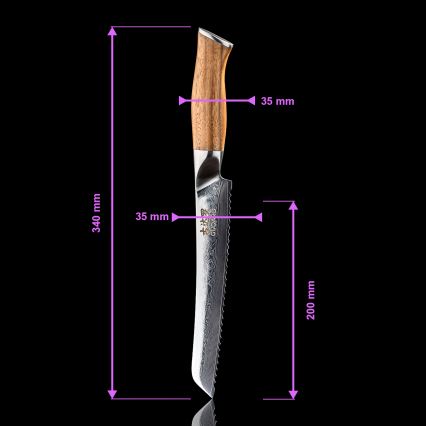 Gudaro - Damaskus brödkniv TAKUMI 8, 67-lagers stål, bladlängd 20 cm, valnöt