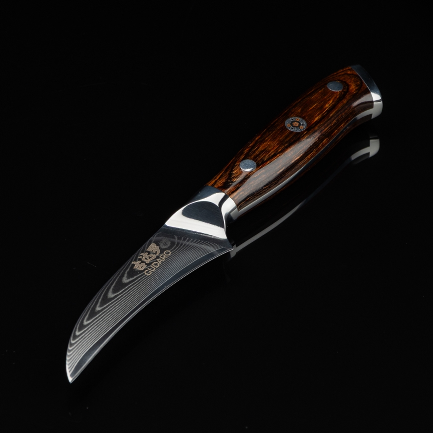 Gudaro -Damaskus-fruktkniv FENG 3,5, 67 lager stål, längd 9,5cm