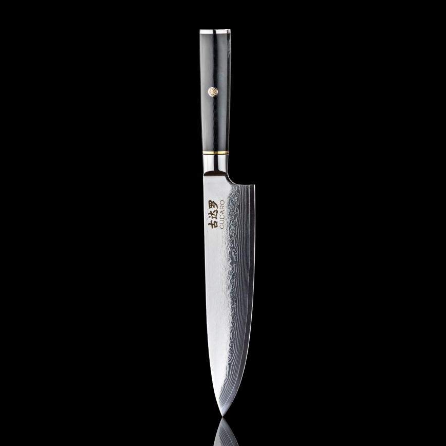 Gudaro - Kockkniv AKIRO 8, i damaskusstål med 67 lager, bladlängd 20 cm, svart