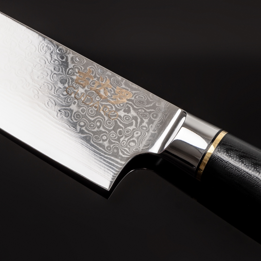 Gudaro - Kockkniv AKIRO 8, i damaskusstål med 67 lager, bladlängd 20 cm, svart