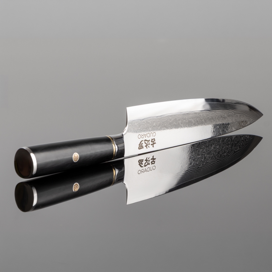 Gudaro - Kockkniv AKIRO 8, i damaskusstål med 67 lager, bladlängd 20 cm, svart