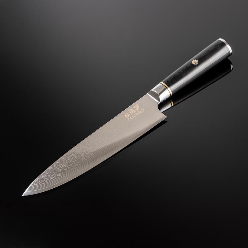 Gudaro - Kockkniv AKIRO 8, i damaskusstål med 67 lager, bladlängd 20 cm, svart