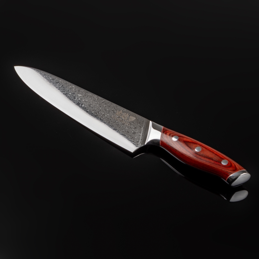 Gudaro - Damaskus-kockkniv KENSHO 8, 67-lagers stål, bladlängd 20 cm