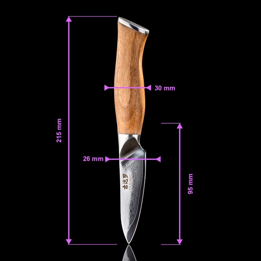 Gudaro - Damaskus kökskniv TAKUMI 3,5, 67 lager stål, längd 9,5 cm, valnöt