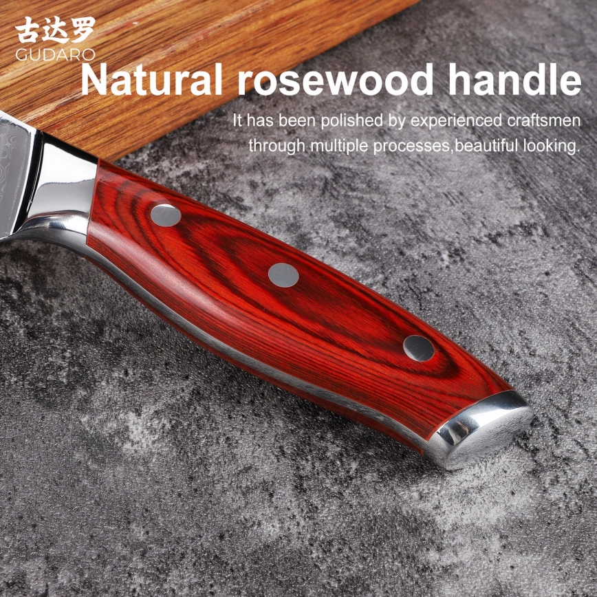 Gudaro - KENSHO 8 brödkniv i damaskusstål, 67-lagers stål, bladlängd 20 cm