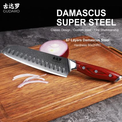 Gudaro - Santoku-kökskniv KENSHO 7 i damaskusstål, 67 lager, längd 17,5 cm