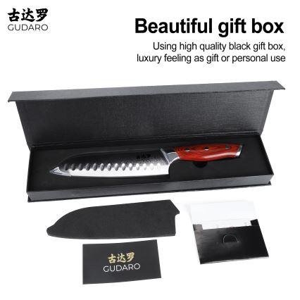 Gudaro - Santoku-kökskniv KENSHO 7 i damaskusstål, 67 lager, längd 17,5 cm