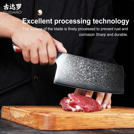 Gudaro - Damaskusstålad köksyxa KENSHO 6,5, 67-lagers stål, längd 16,2 cm