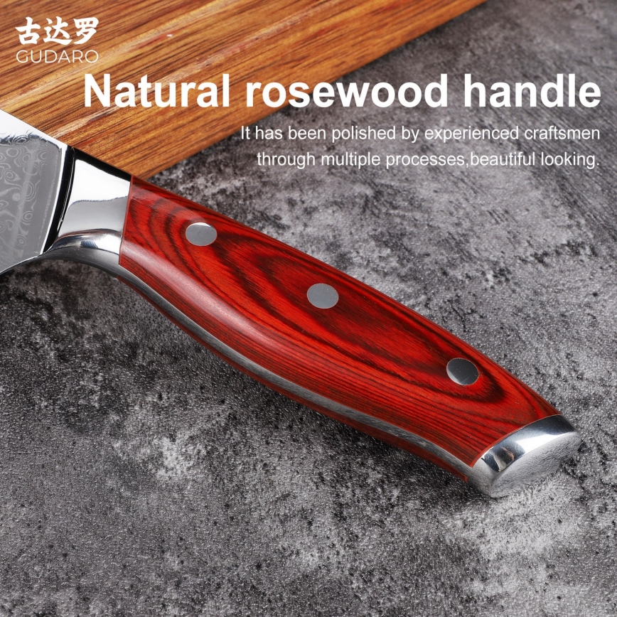 Gudaro - Damaskusstålad köksyxa KENSHO 6,5, 67-lagers stål, längd 16,2 cm