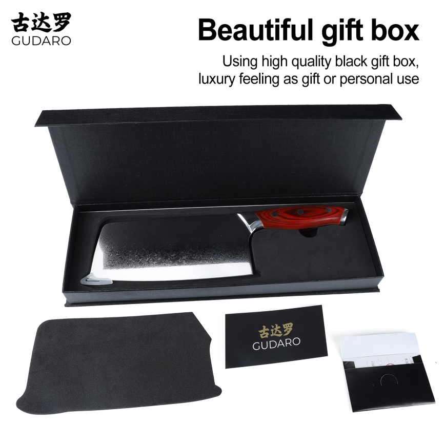 Gudaro - Damaskusstålad köksyxa KENSHO 6,5, 67-lagers stål, längd 16,2 cm