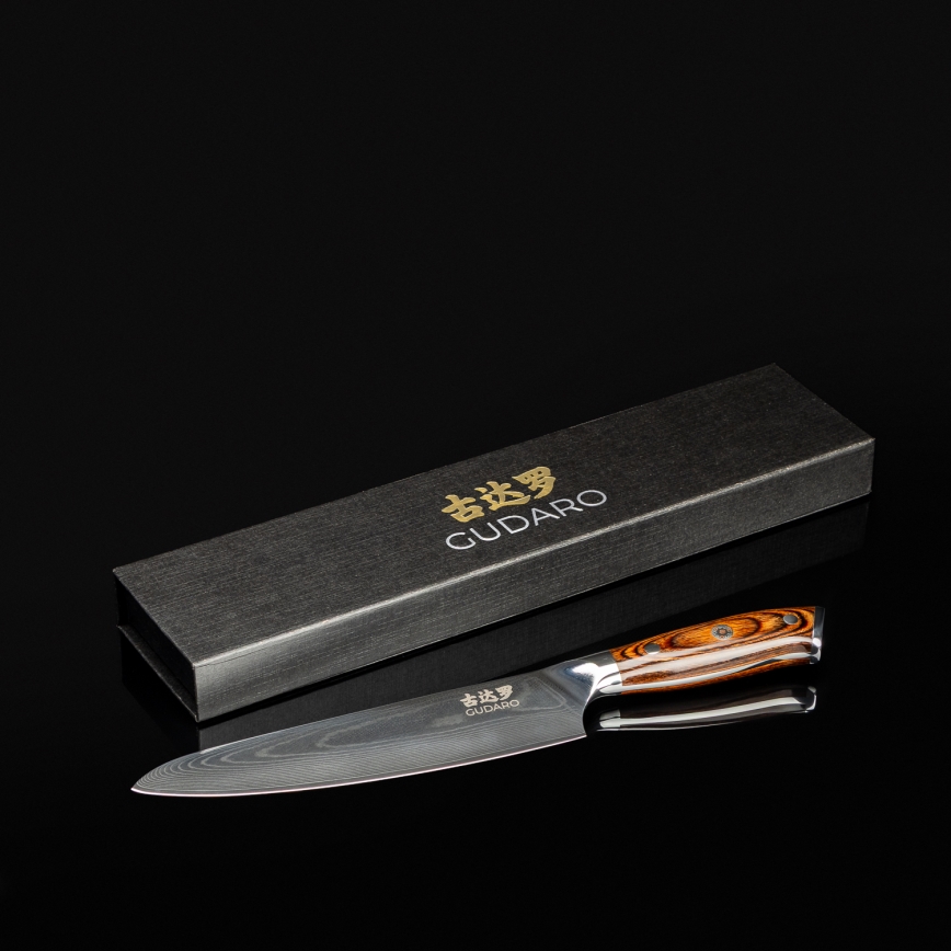 Gudaro - FENG 8 damaskus kockkniv, 67-lagers damaskusstål, längd 20 cm