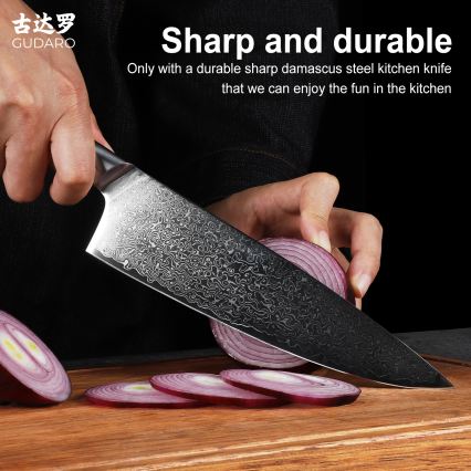 Gudaro - HIKARI damaskuskockkniv 8, 67-lagers damaskusstål, 20 cm lång
